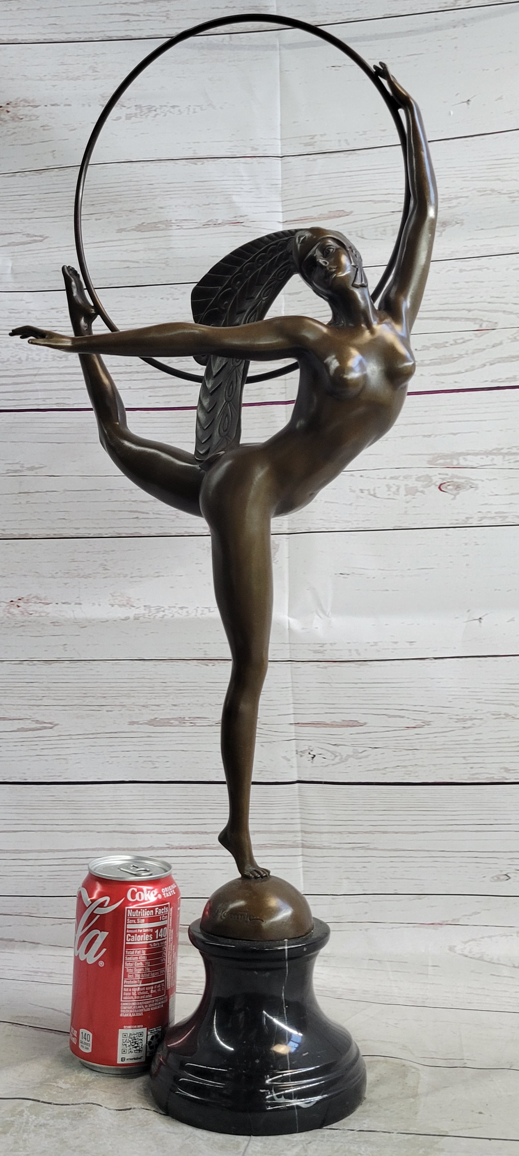 Nude Brazilian Carinval Dancer Girl Female Figure w/ Hula Hoop Bronze Sculpture Statue Art