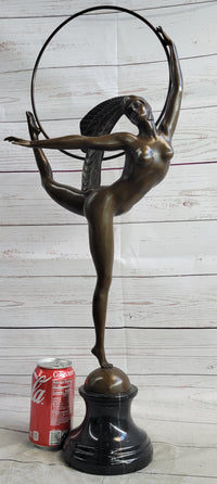 Nude Brazilian Carinval Dancer Girl Female Figure w/ Hula Hoop Bronze Sculpture Statue Art