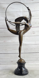 Nude Brazilian Carinval Dancer Girl Female Figure w/ Hula Hoop Bronze Sculpture Statue Art