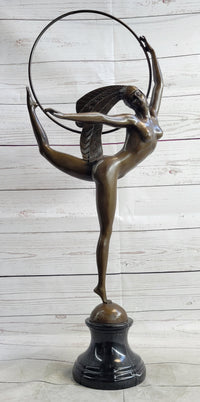 Nude Brazilian Carinval Dancer Girl Female Figure w/ Hula Hoop Bronze Sculpture Statue Art