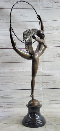 Nude Brazilian Carinval Dancer Girl Female Figure w/ Hula Hoop Bronze Sculpture Statue Art