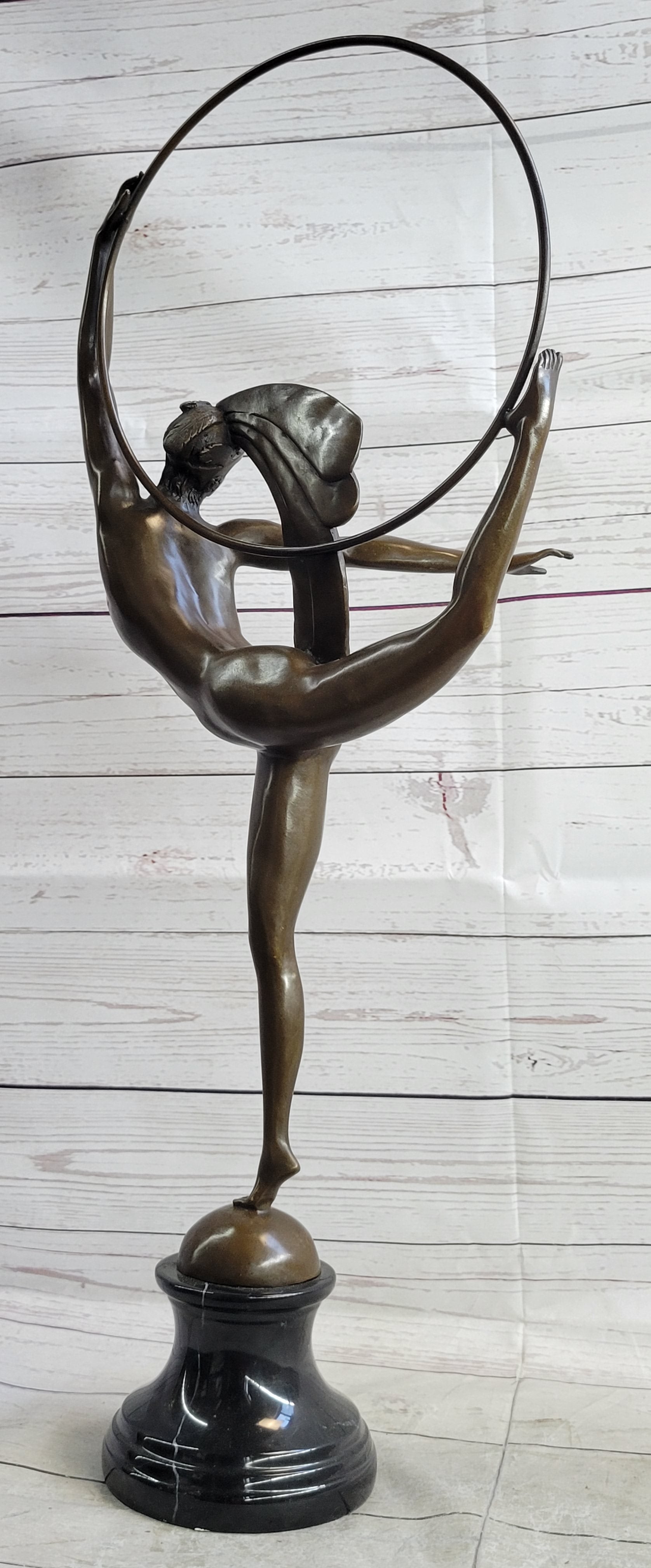 Nude Brazilian Carinval Dancer Girl Female Figure w/ Hula Hoop Bronze Sculpture Statue Art