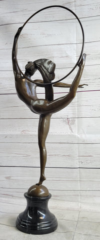 Nude Brazilian Carinval Dancer Girl Female Figure w/ Hula Hoop Bronze Sculpture Statue Art
