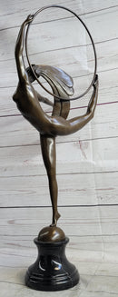 Nude Brazilian Carinval Dancer Girl Female Figure w/ Hula Hoop Bronze Sculpture Statue Art