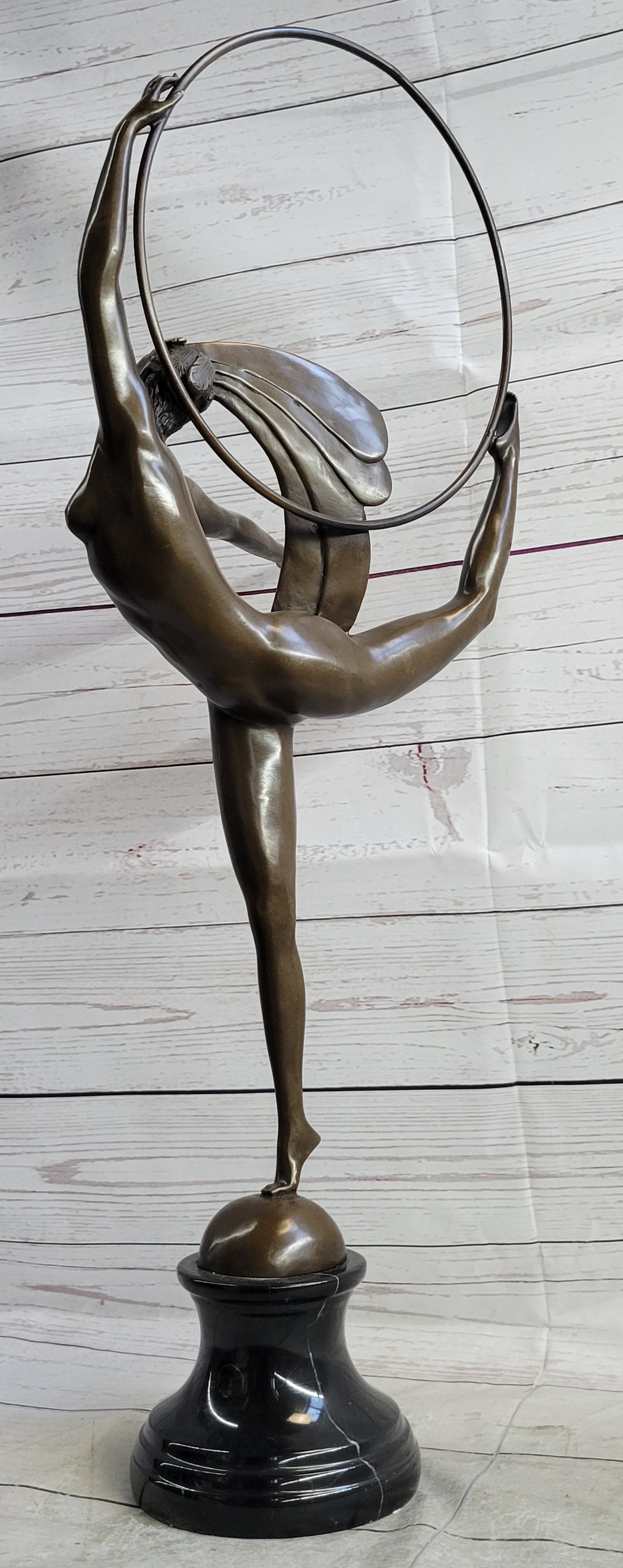 Nude Brazilian Carinval Dancer Girl Female Figure w/ Hula Hoop Bronze Sculpture Statue Art