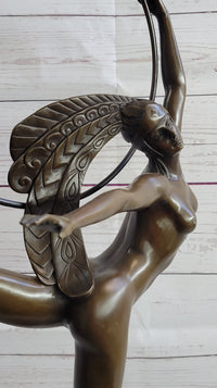 Nude Brazilian Carinval Dancer Girl Female Figure w/ Hula Hoop Bronze Sculpture Statue Art