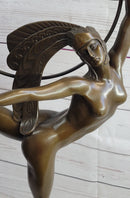 Nude Brazilian Carinval Dancer Girl Female Figure w/ Hula Hoop Bronze Sculpture Statue Art
