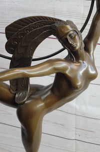 Nude Brazilian Carinval Dancer Girl Female Figure w/ Hula Hoop Bronze Sculpture Statue Art