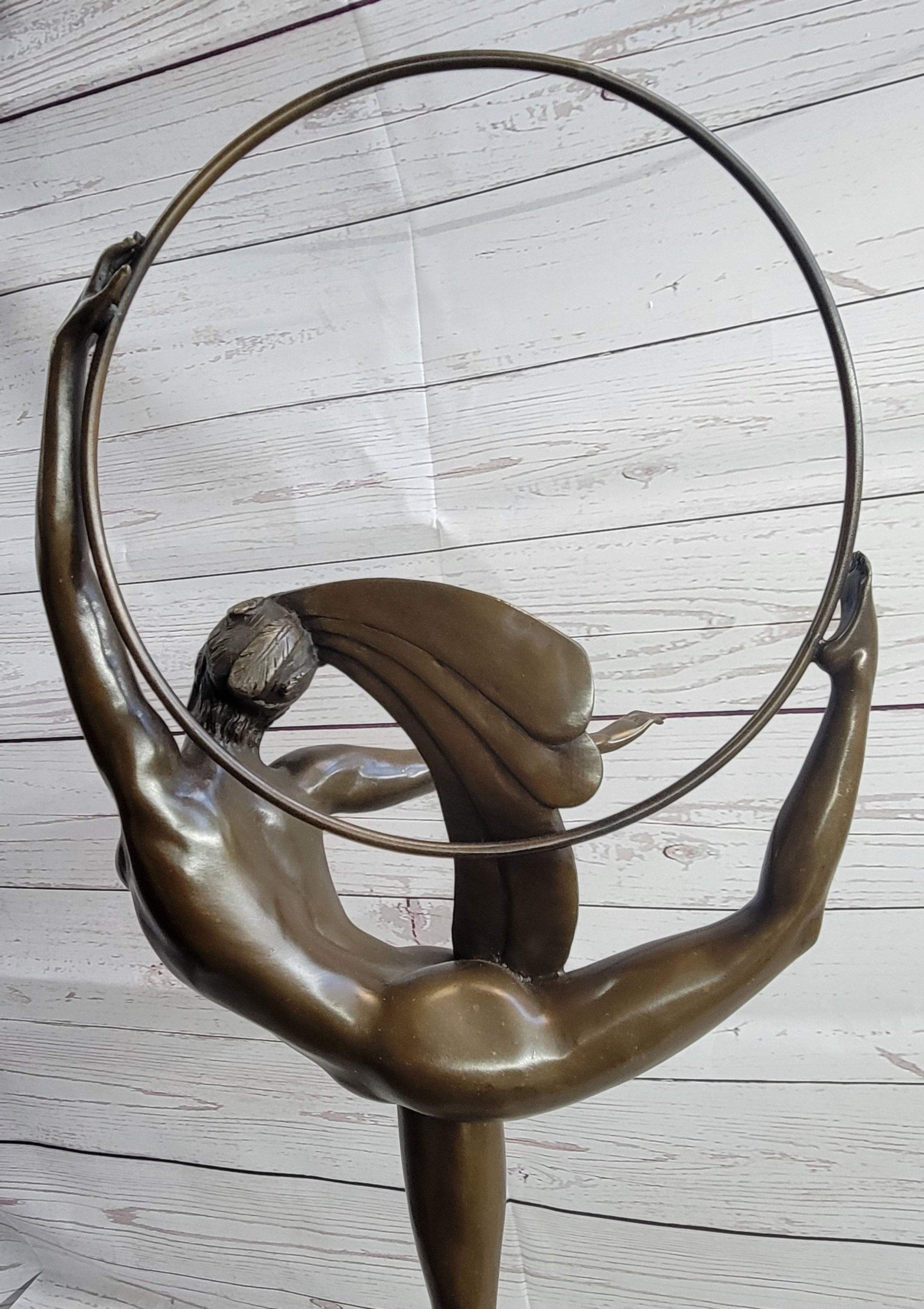 Nude Brazilian Carinval Dancer Girl Female Figure w/ Hula Hoop Bronze Sculpture Statue Art