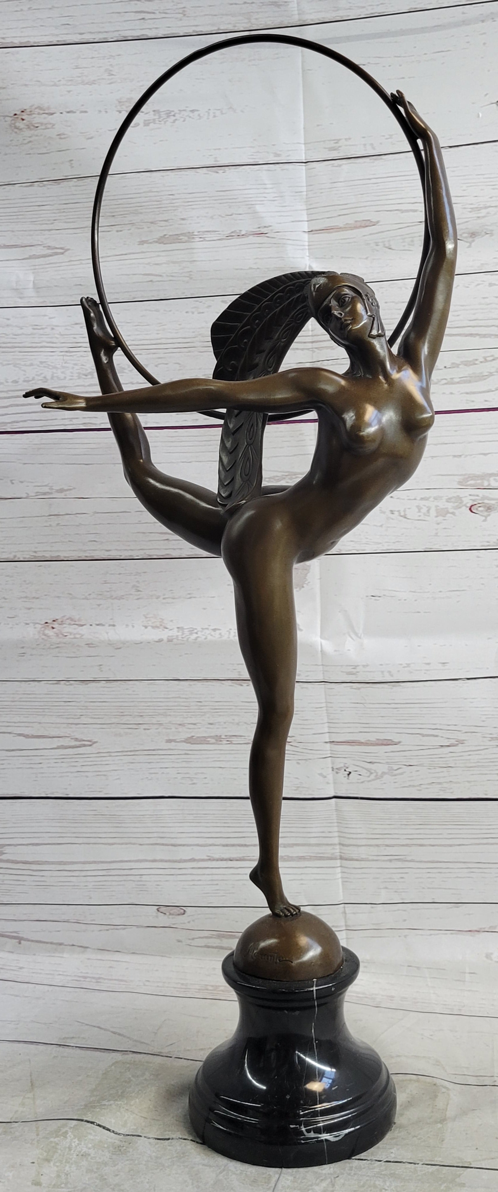 Nude Brazilian Carinval Dancer Girl Female Figure w/ Hula Hoop Bronze Sculpture Statue Art
