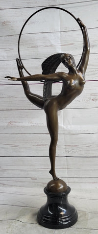 Nude Brazilian Carinval Dancer Girl Female Figure w/ Hula Hoop Bronze Sculpture Statue Art