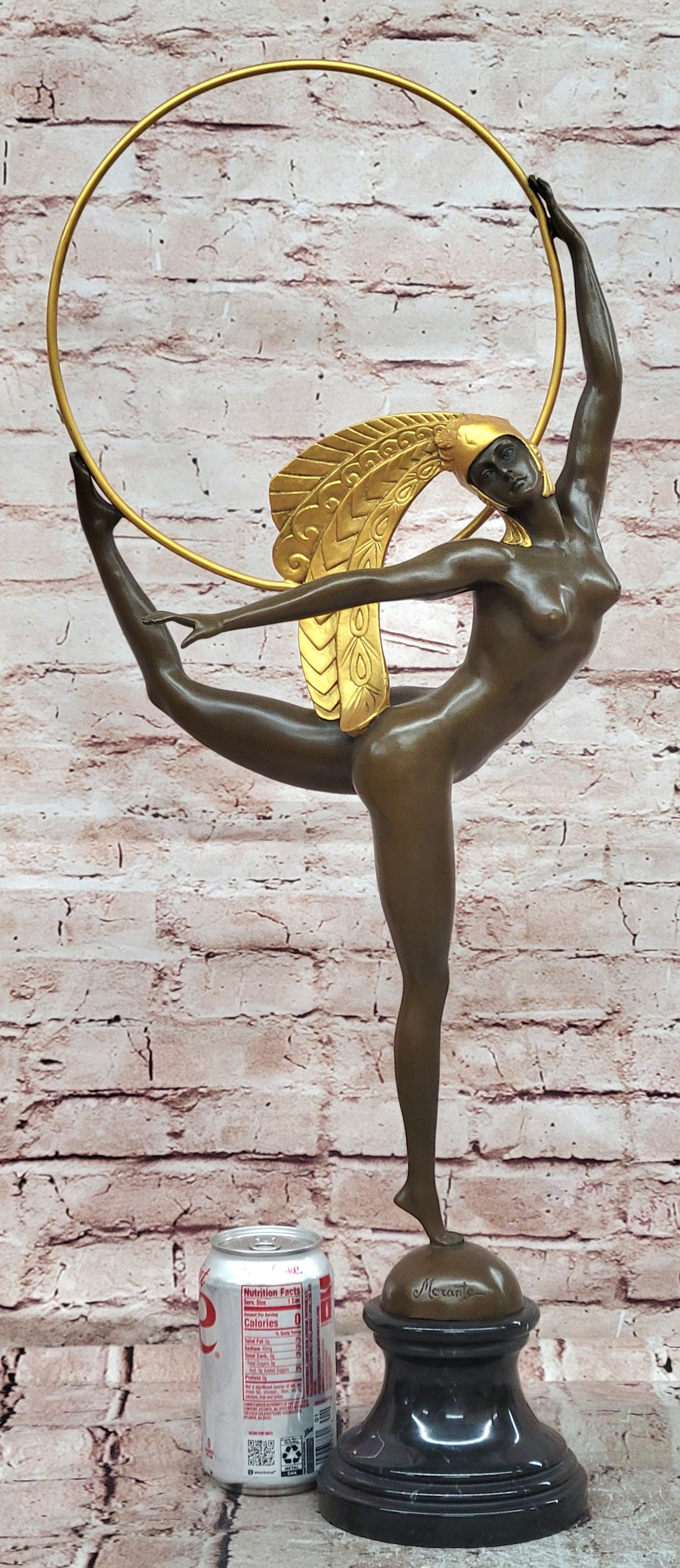 Signed Morante, Genuine Bronze sculpture, Hoop Dancer Art Deco Statue Decor