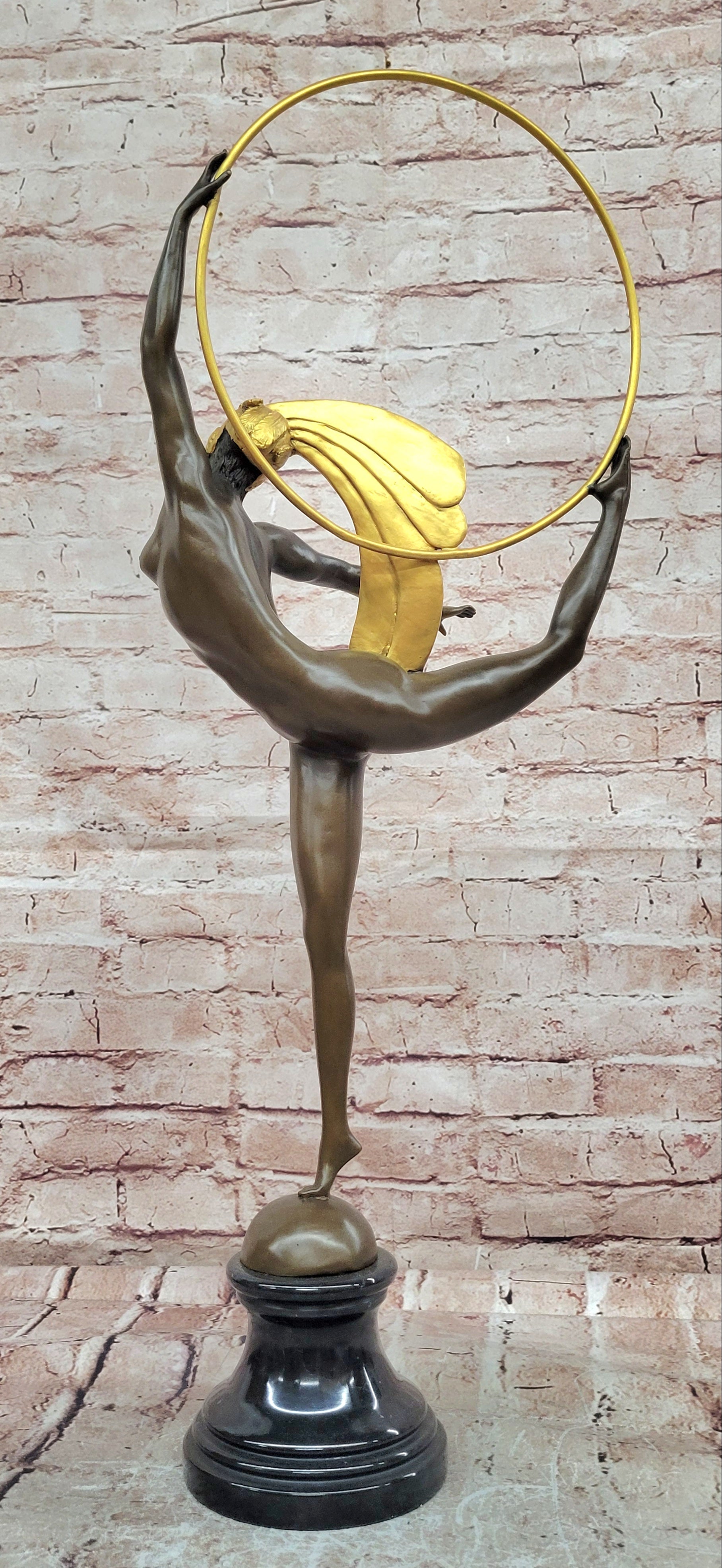 Signed Morante, Genuine Bronze sculpture, Hoop Dancer Art Deco Statue Decor