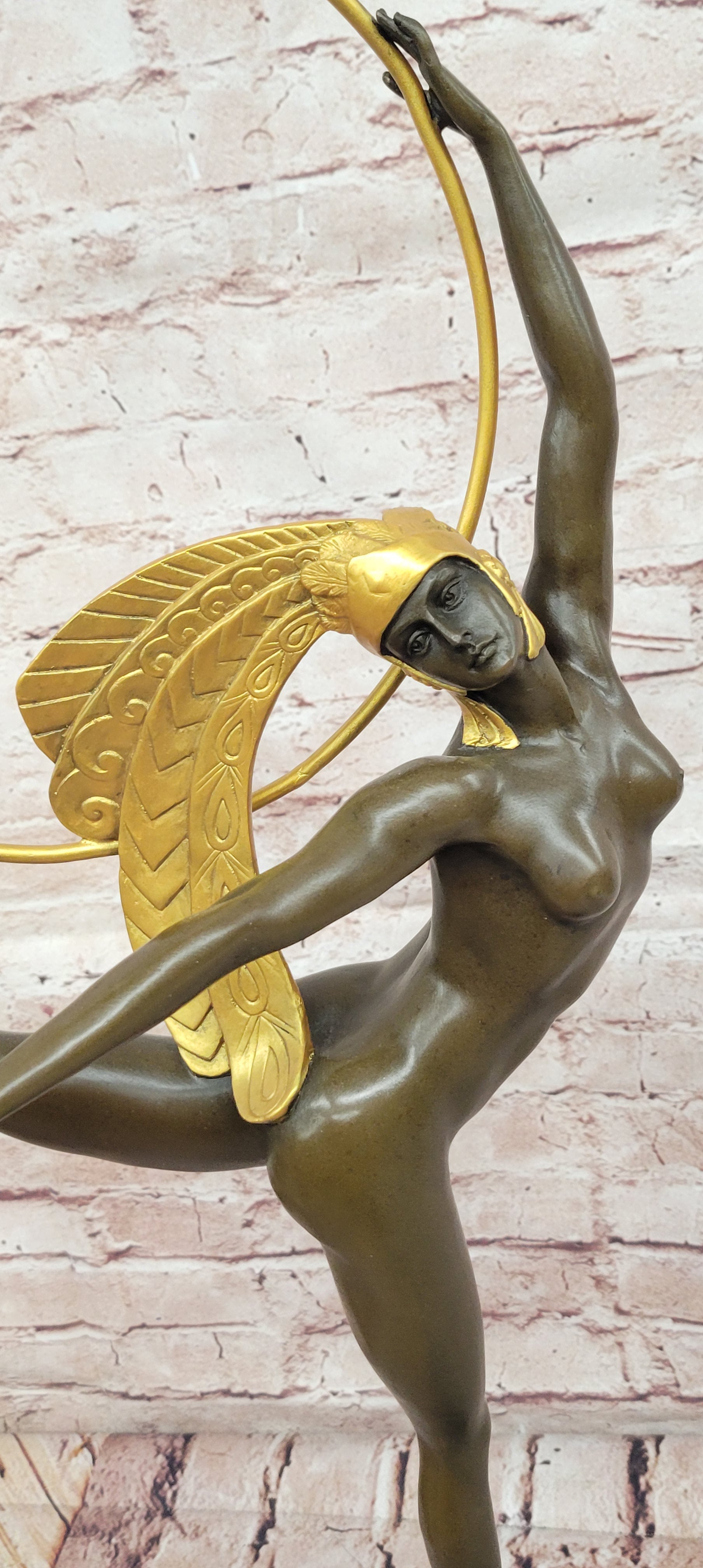Signed Morante, Genuine Bronze sculpture, Hoop Dancer Art Deco Statue Decor