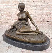 French Art Deco Bronze by Armand Godard Nude Lady With Borzoi Dog Sculpture
