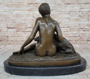 French Art Deco Bronze by Armand Godard Nude Lady With Borzoi Dog Sculpture
