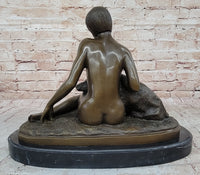 French Art Deco Bronze by Armand Godard Nude Lady With Borzoi Dog Sculpture