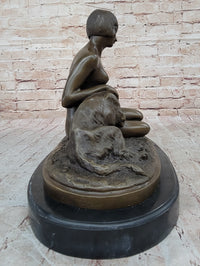 French Art Deco Bronze by Armand Godard Nude Lady With Borzoi Dog Sculpture