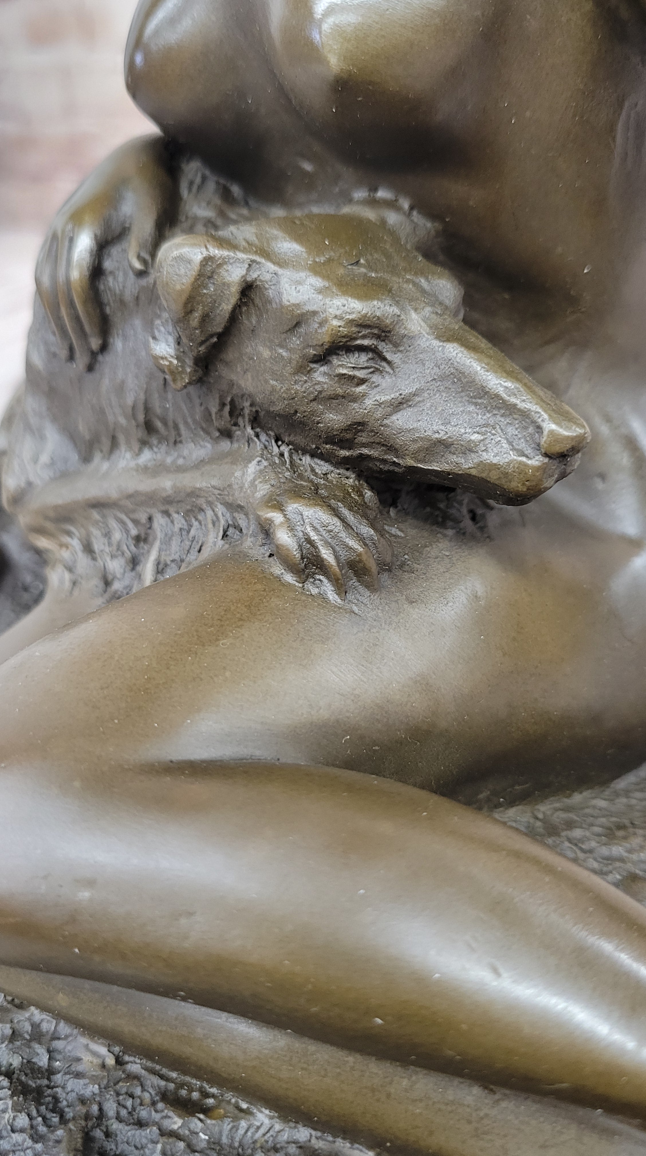French Art Deco Bronze by Armand Godard Nude Lady With Borzoi Dog Sculpture