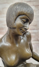 French Art Deco Bronze by Armand Godard Nude Lady With Borzoi Dog Sculpture
