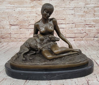 French Art Deco Bronze by Armand Godard Nude Lady With Borzoi Dog Sculpture