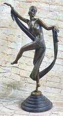 Art Deco Nude Flapper Dancer Girl Figure Bronze Sculpture 21" x 14"