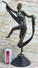 Art Deco Nude Flapper Dancer Girl Figure Bronze Sculpture 21" x 14"