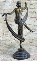 Art Deco Nude Flapper Dancer Girl Figure Bronze Sculpture 21" x 14"
