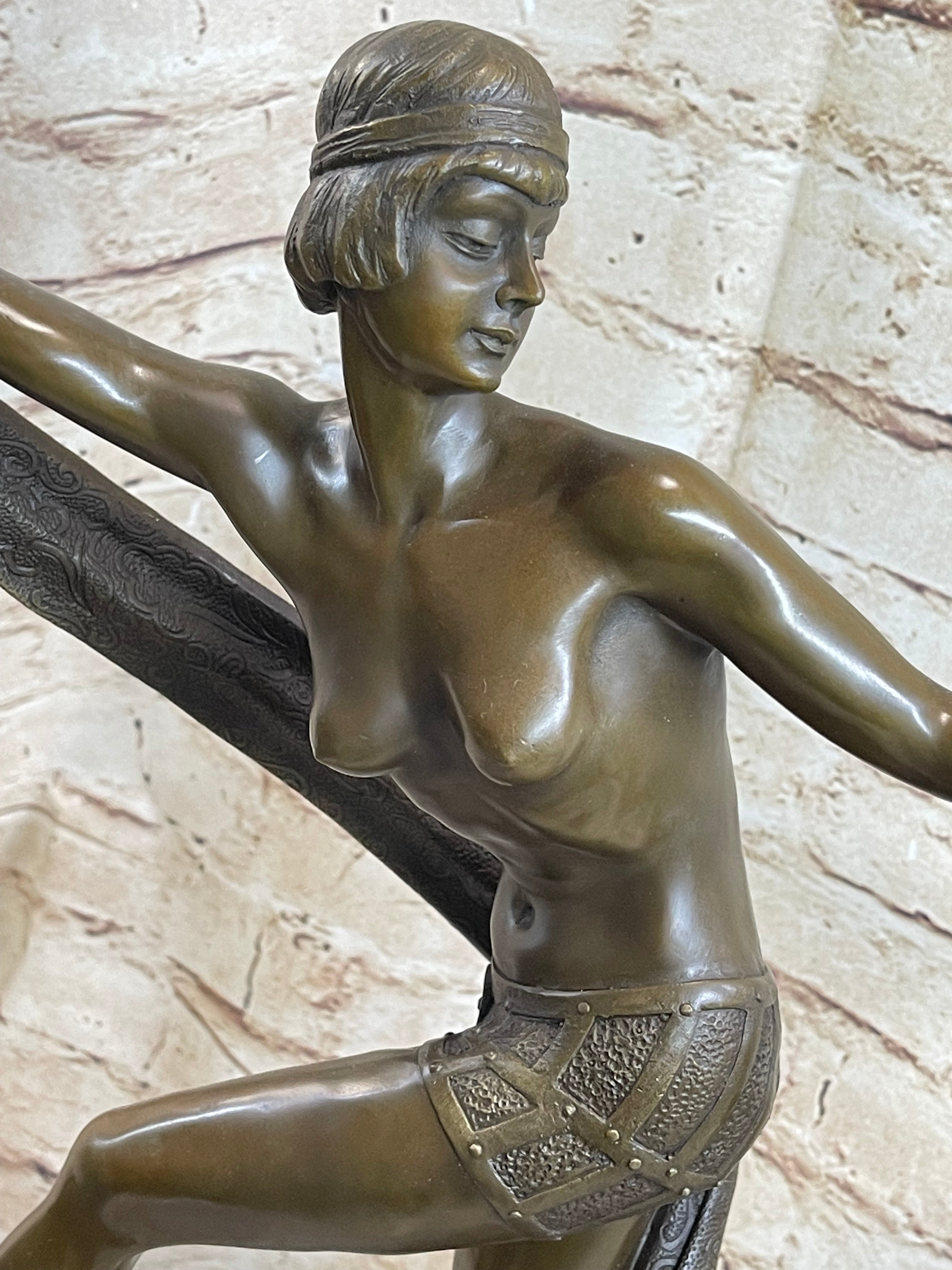 Art Deco Nude Flapper Dancer Girl Figure Bronze Sculpture 21" x 14"