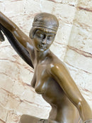 Art Deco Nude Flapper Dancer Girl Figure Bronze Sculpture 21" x 14"