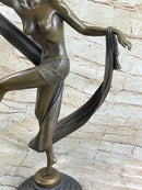 Art Deco Nude Flapper Dancer Girl Figure Bronze Sculpture 21" x 14"