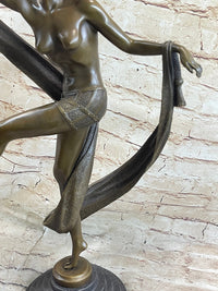 Art Deco Nude Flapper Dancer Girl Figure Bronze Sculpture 21" x 14"