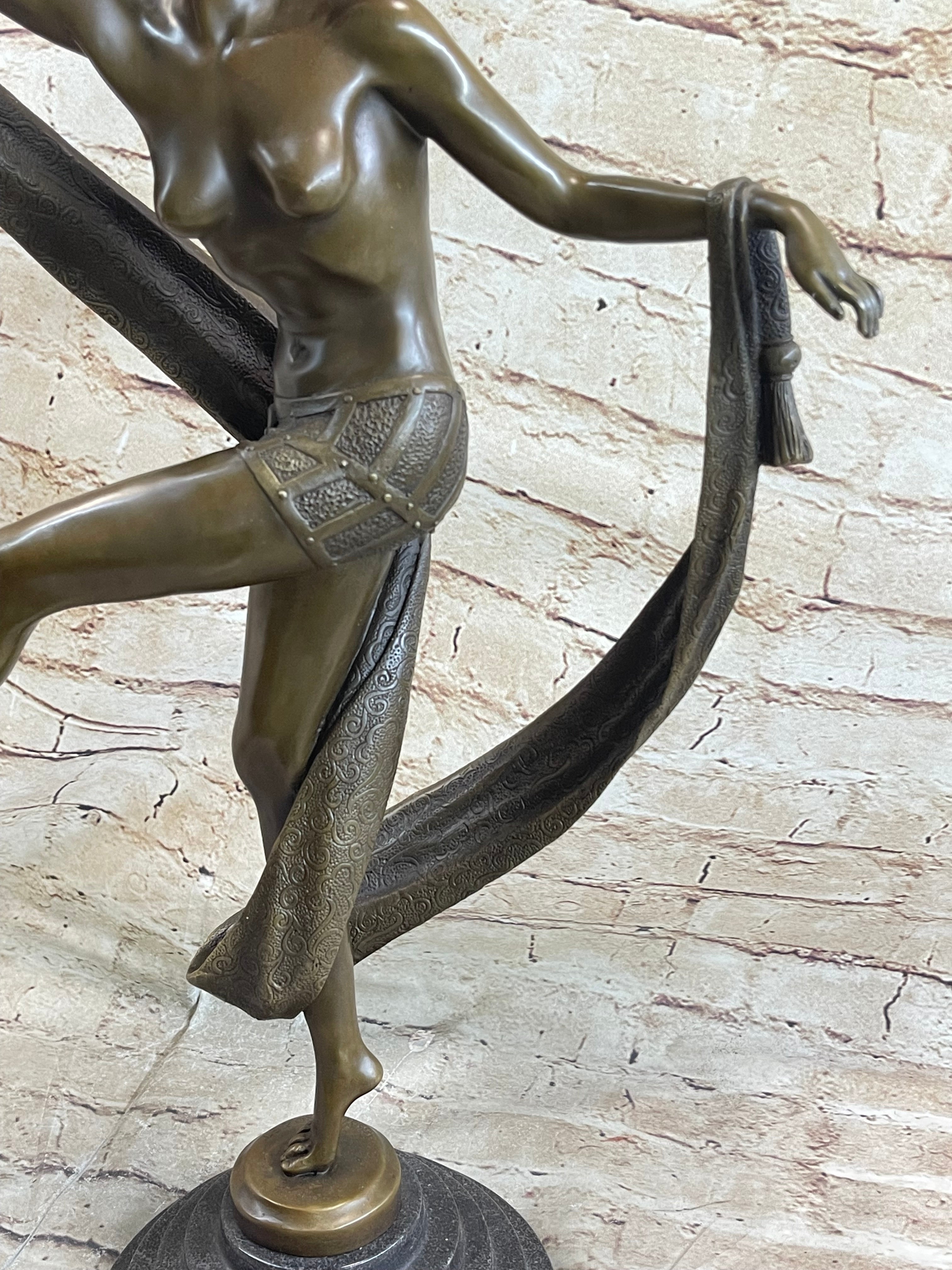 Art Deco Nude Flapper Dancer Girl Figure Bronze Sculpture 21" x 14"