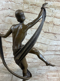 Art Deco Nude Flapper Dancer Girl Figure Bronze Sculpture 21" x 14"