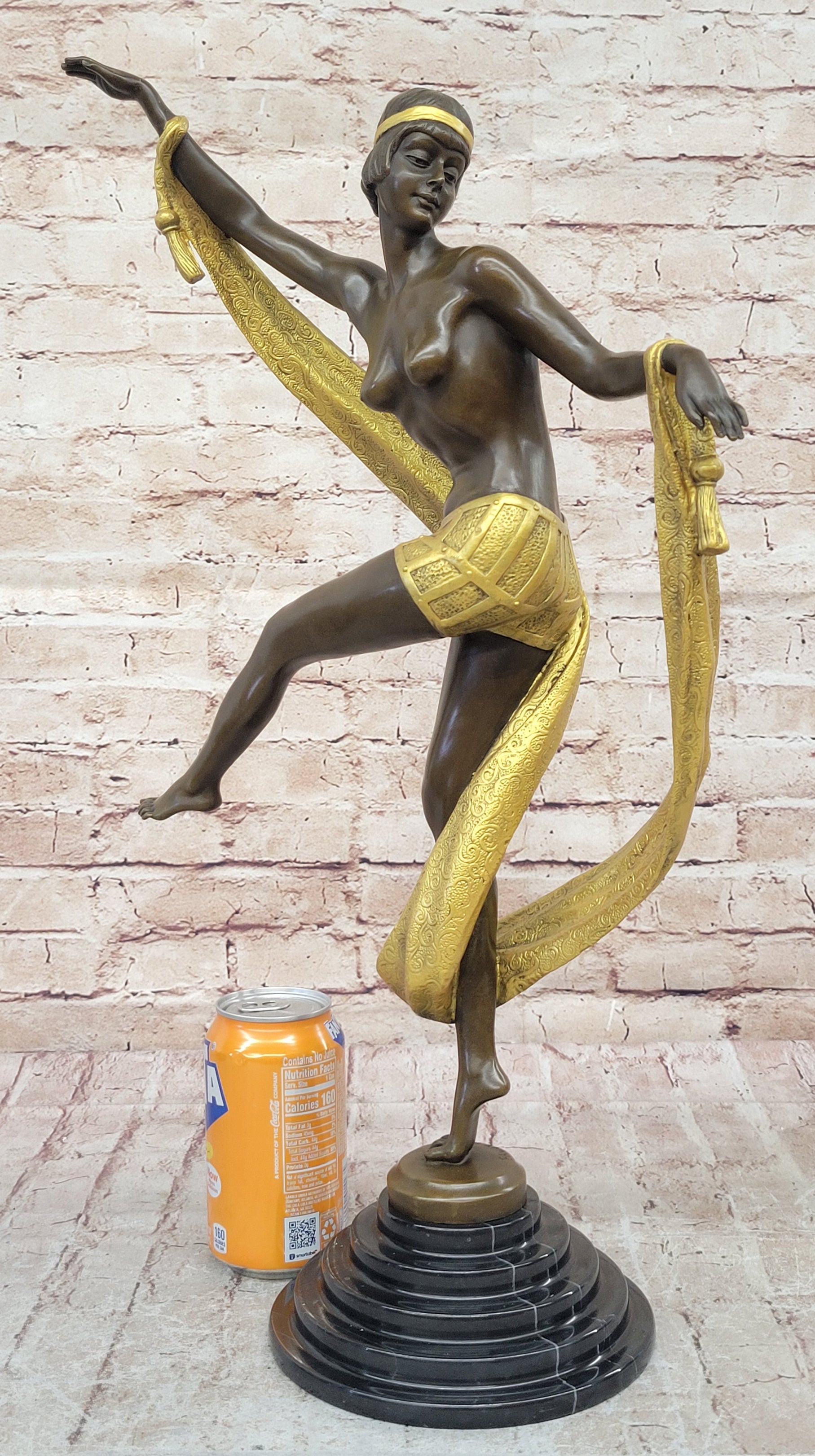 Hot Cast Bronze Art Deco Topless Ribbon Dancer by Rozet
