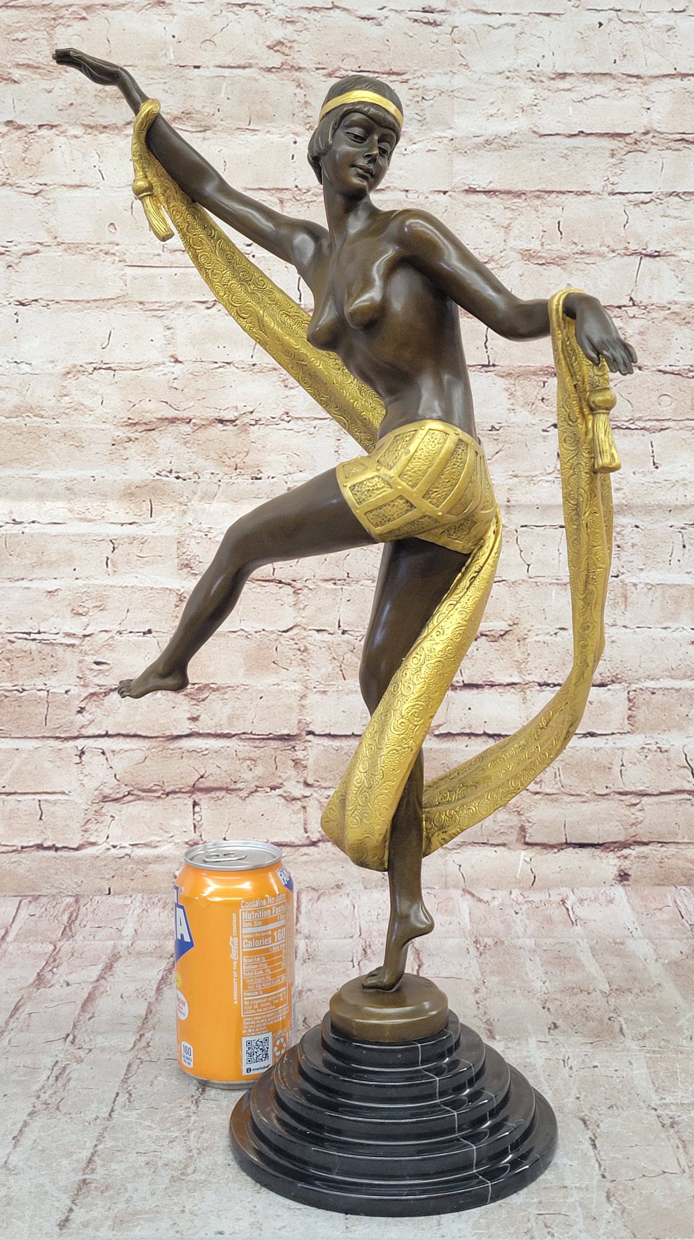 Hot Cast Bronze Art Deco Topless Ribbon Dancer by Rozet