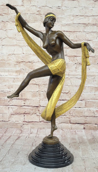 Hot Cast Bronze Art Deco Topless Ribbon Dancer by Rozet
