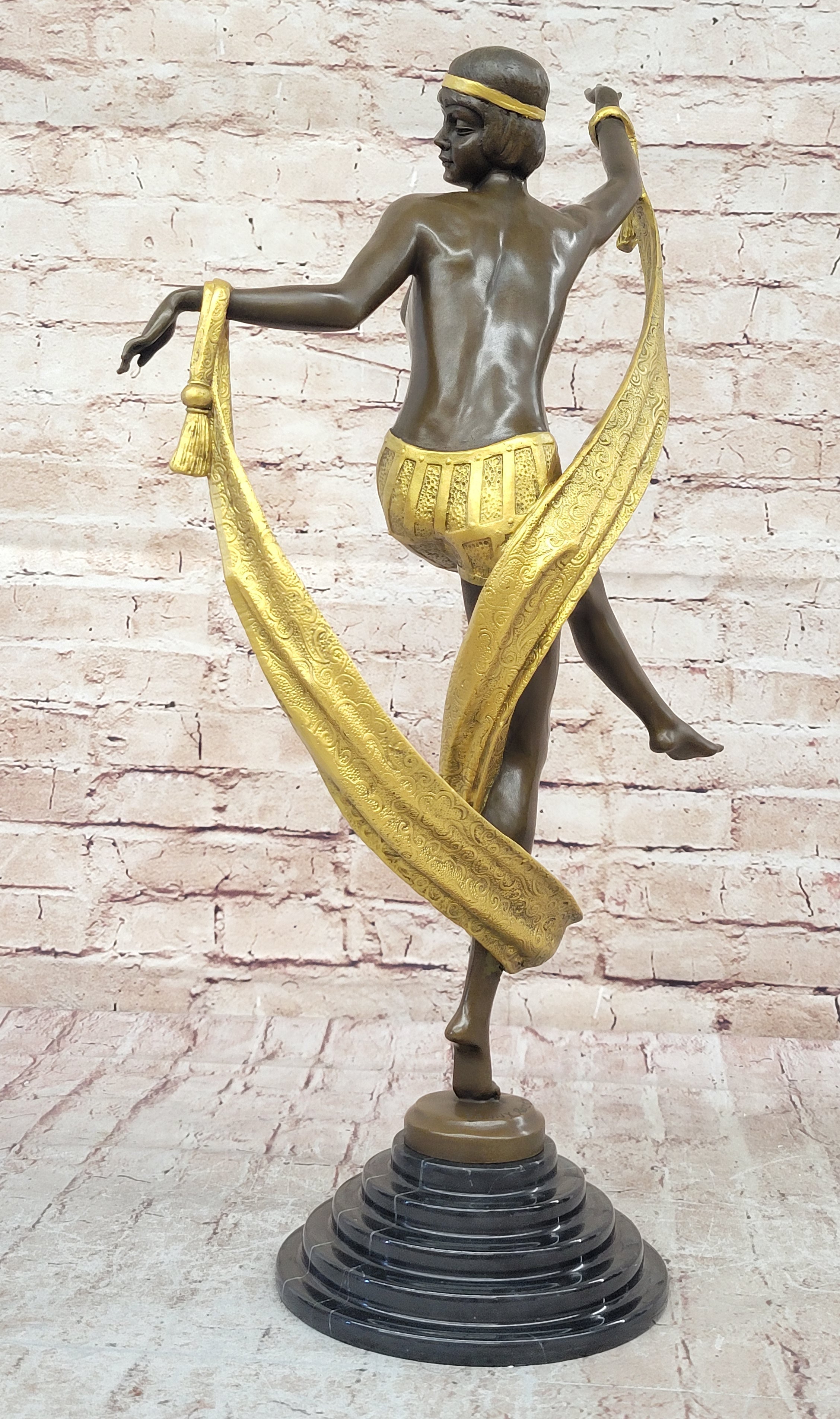 Hot Cast Bronze Art Deco Topless Ribbon Dancer by Rozet