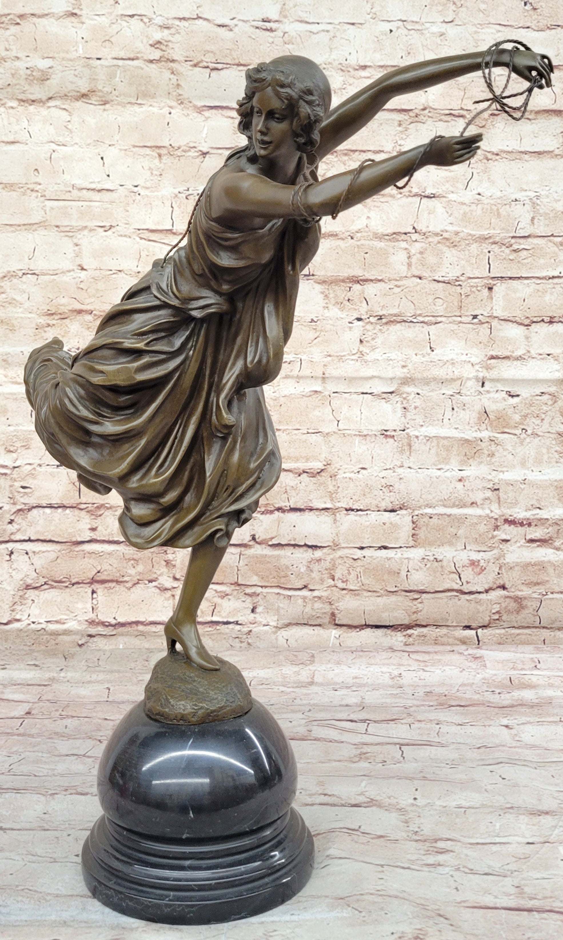 Female Figure in High Heels & Dress - Art Deco Bronze by Colinet