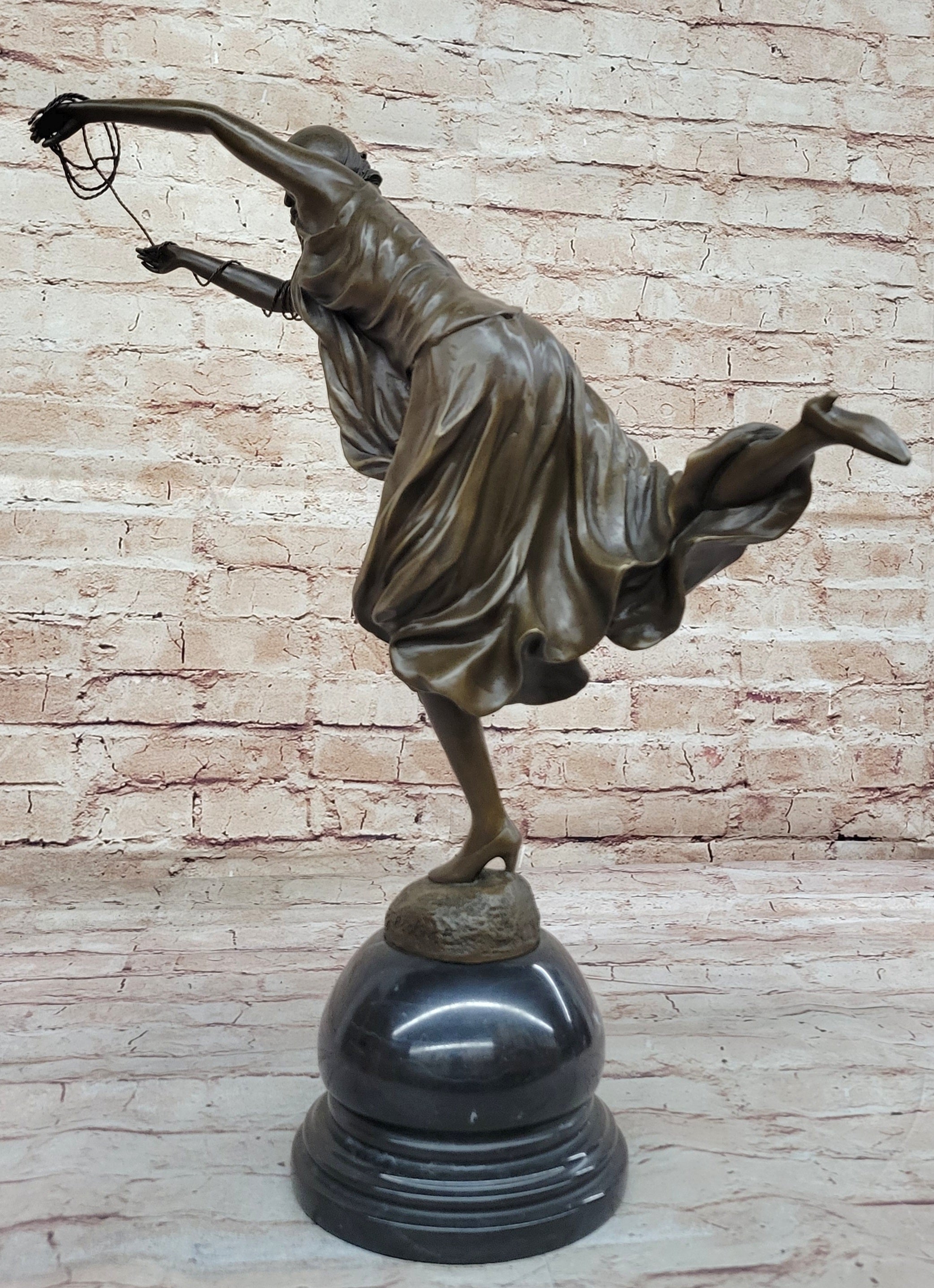 Female Figure in High Heels & Dress - Art Deco Bronze by Colinet