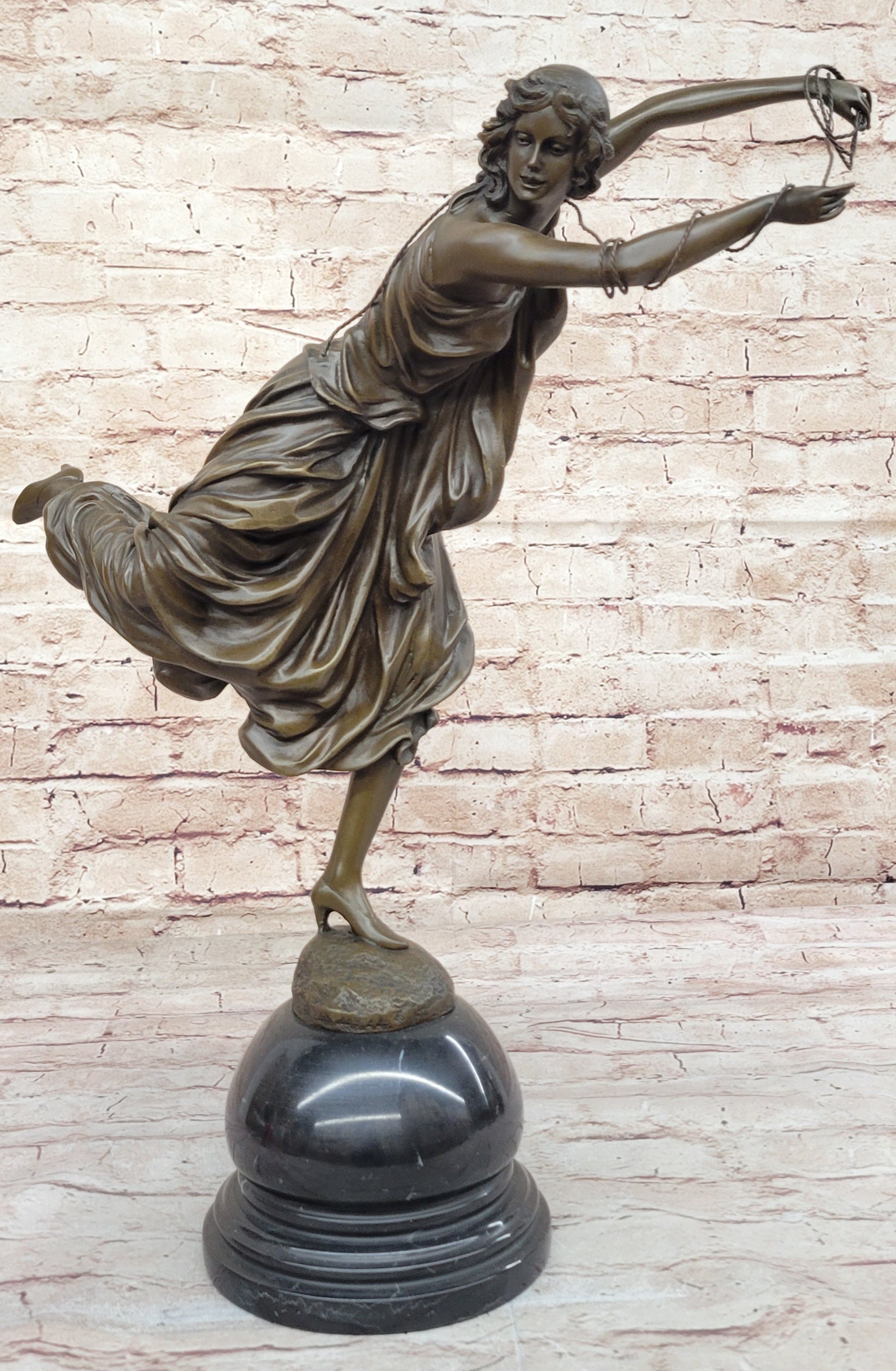 Female Figure in High Heels & Dress - Art Deco Bronze by Colinet
