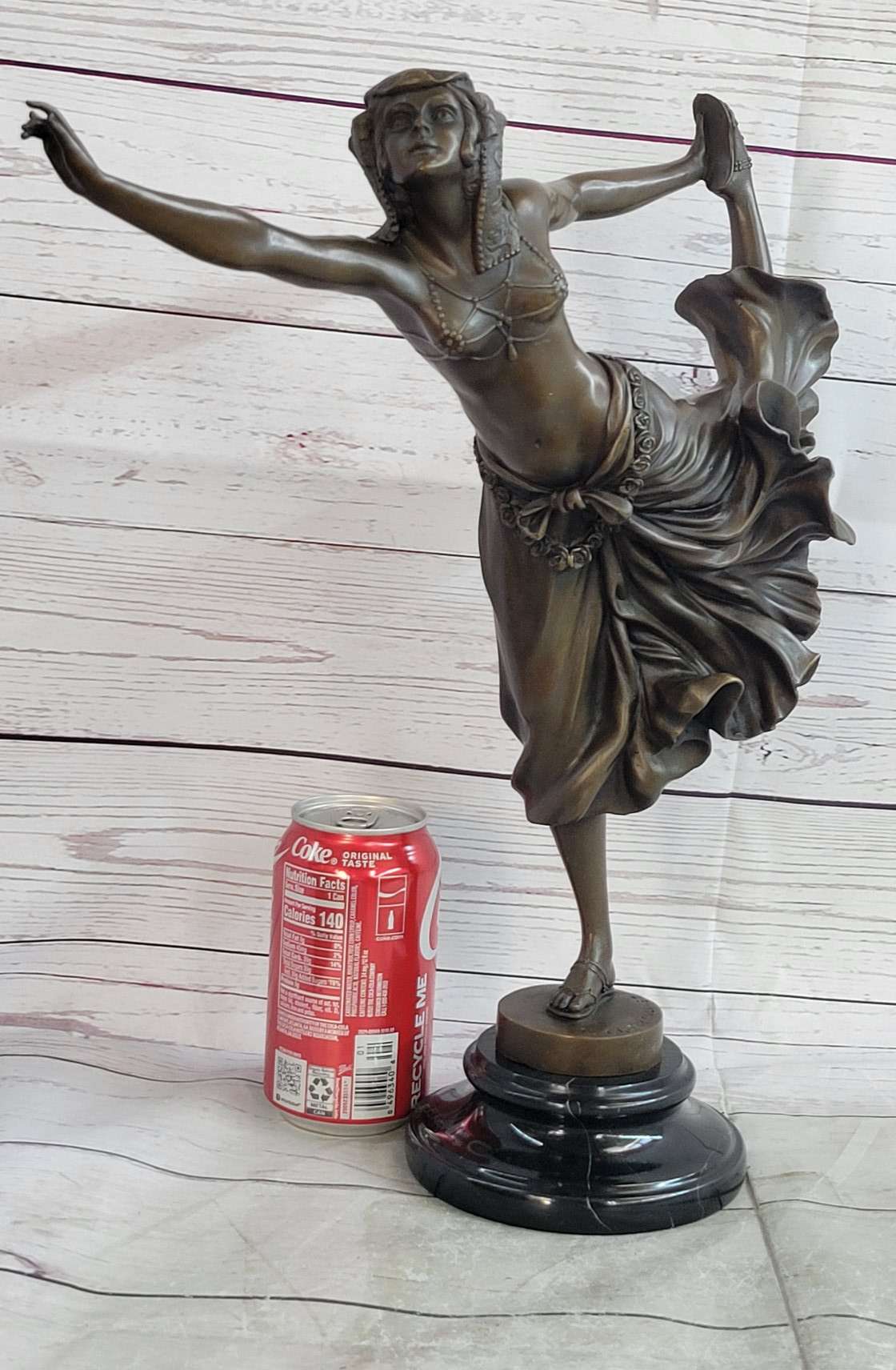Semi Nude Female Arabesque Dancer Bronze Sculpture after Colinet on Marble Base