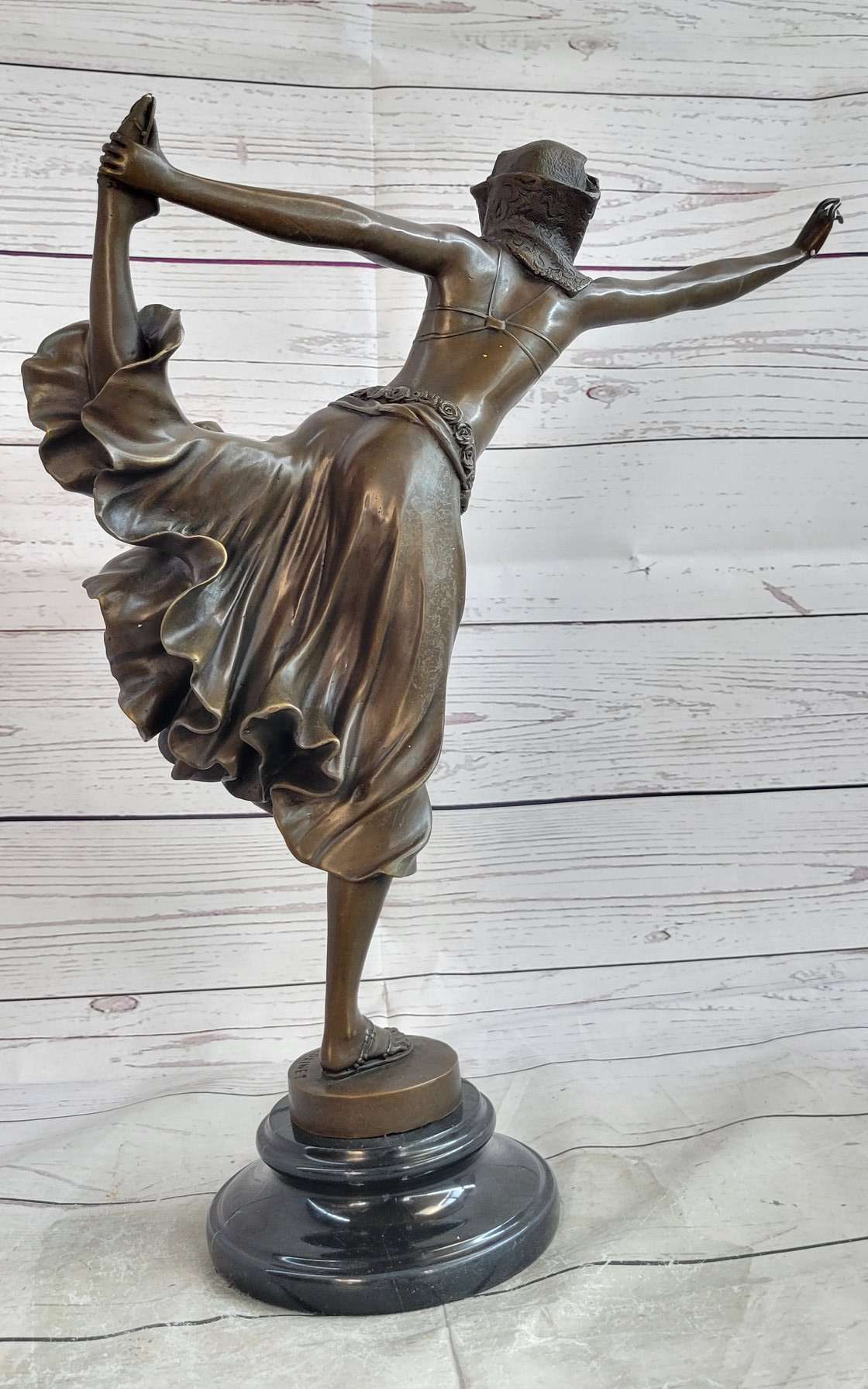 Semi Nude Female Arabesque Dancer Bronze Sculpture after Colinet on Marble Base