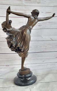 Semi Nude Female Arabesque Dancer Bronze Sculpture after Colinet on Marble Base