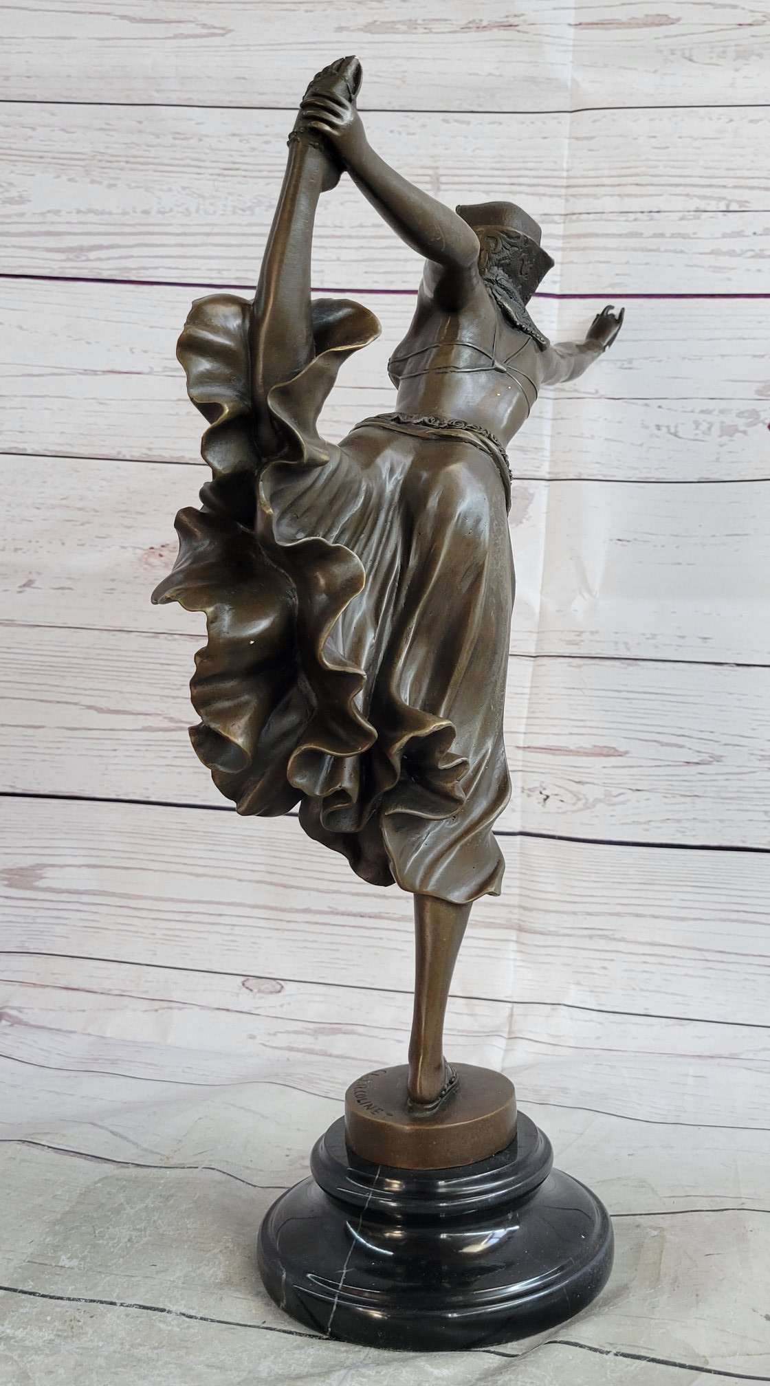 Semi Nude Female Arabesque Dancer Bronze Sculpture after Colinet on Marble Base