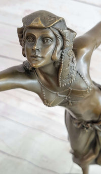 Semi Nude Female Arabesque Dancer Bronze Sculpture after Colinet on Marble Base
