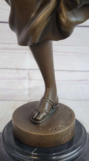 Semi Nude Female Arabesque Dancer Bronze Sculpture after Colinet on Marble Base