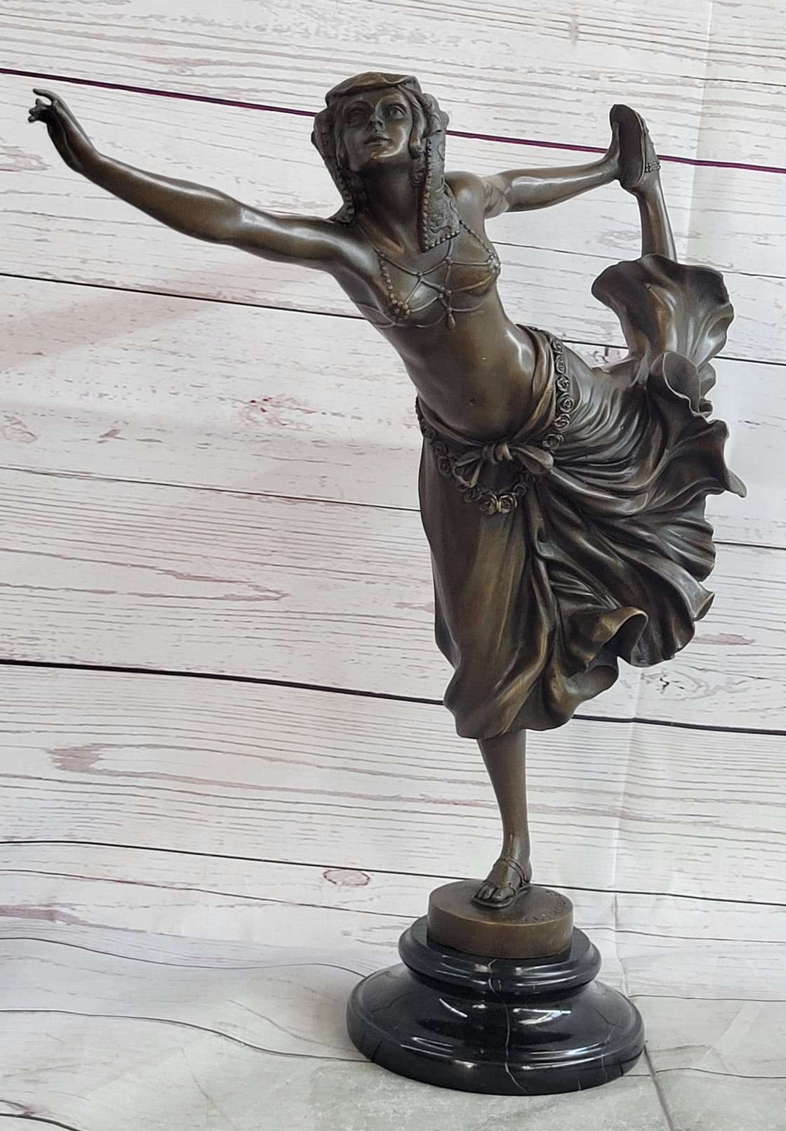 Semi Nude Female Arabesque Dancer Bronze Sculpture after Colinet on Marble Base