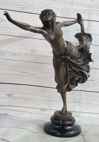 Semi Nude Female Arabesque Dancer Bronze Sculpture after Colinet on Marble Base