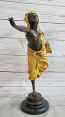 Semi Nude Female Arabesque Dancer Golden Bronze Sculpture after Colinet on Marble Base